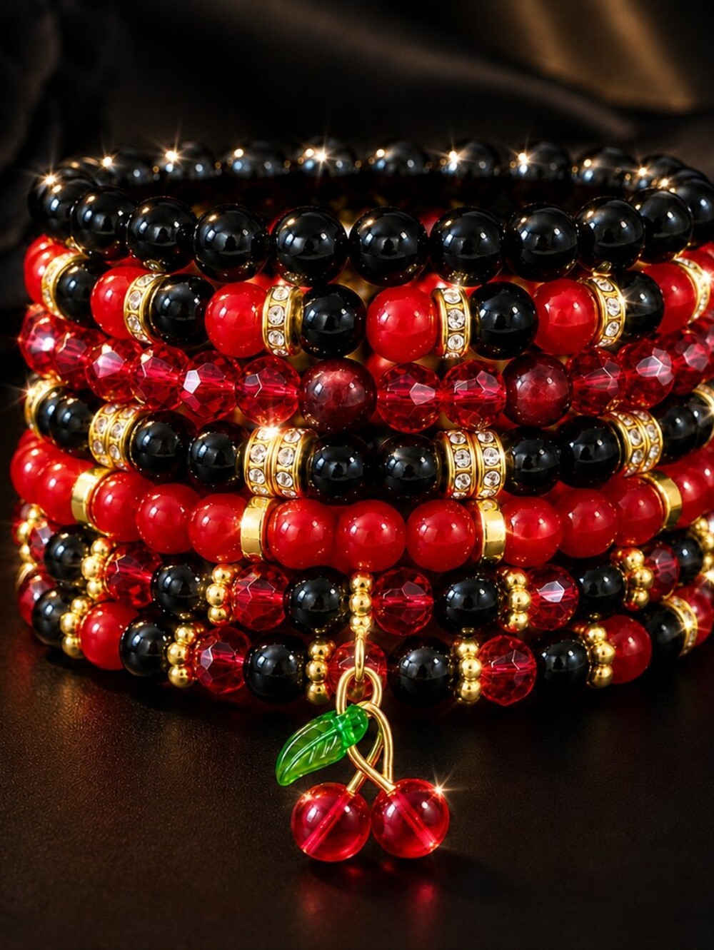 🍒 Cherry Luxe Beaded Wrap Glam Bracelet - Picture 2 of 5